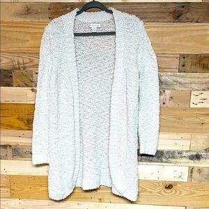 Christopher&Banks size L White Popcorn Open Front Long Sleeve Sweater Cardigan